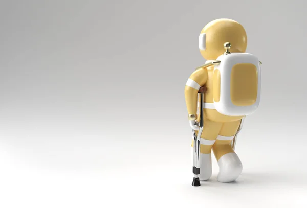 Renderizar Astronauta Discapacitado Usando Muletas Para Caminar Diseño Ilustración —  Fotos de Stock