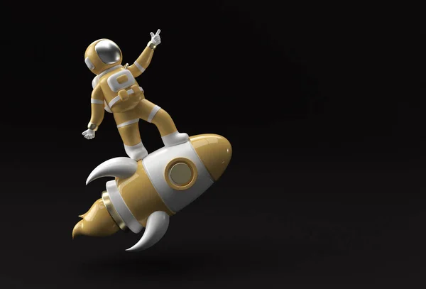 Renderizar Astronauta Astronauta Volando Con Cohete Ilustración Diseño —  Fotos de Stock