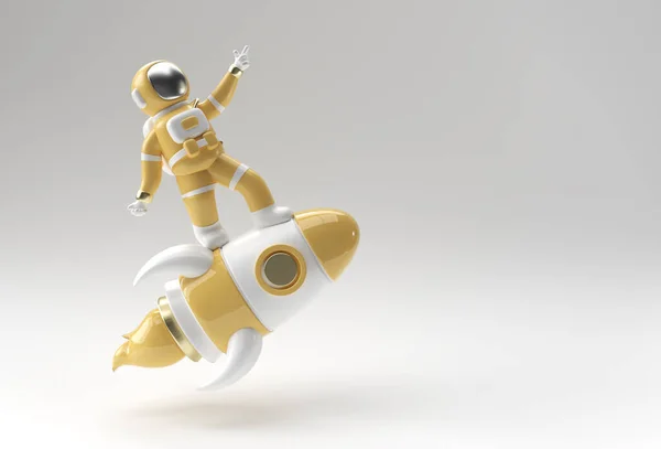 Renderizar Astronauta Astronauta Volando Con Cohete Ilustración Diseño —  Fotos de Stock