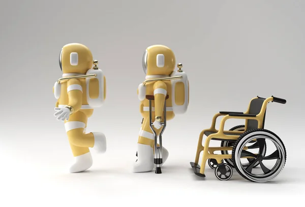 Render Astronauta Discapacitado Usando Muletas Para Caminar Con Weelchair Diseño —  Fotos de Stock