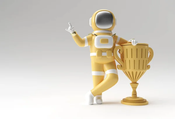 Successful Astronaut Got First Prize Trophy Rendering — Stock Photo, Image