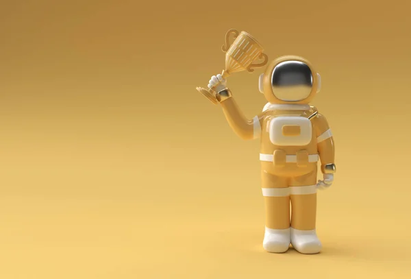 Successful Astronaut Got First Prize Trophy Rendering — Stock Photo, Image