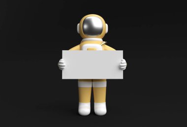 3D Render Astronot Bir Beyaz Sancak 3B Resim Tasarımı Tutuyor.