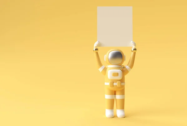 Render Astronaut Holding White Banner Illustration Design — Stock Photo, Image