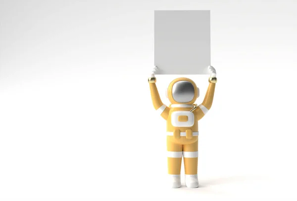 Render Astronaut Holding White Banner Illusztráció Dizájn — Stock Fotó