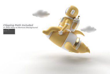 3d Render Spaceman Astronot Roket Kalem Aracı Oluşturulmuş Kırpma Yolu JPEG Kolayca Birleştirilmesi İçindekiler.