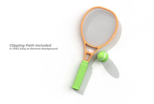 3Dレンダリングスポーツ用品ボールペンツール付きテニスラケット作成されたクリッピングパスは Jpegに含まれています複合しやすい — ストック写真