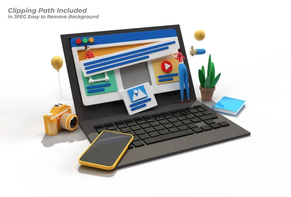 Creatieve Mobile Mockup Met Laptop Web Development Banner Marketingmateriaal Pen — Stockfoto