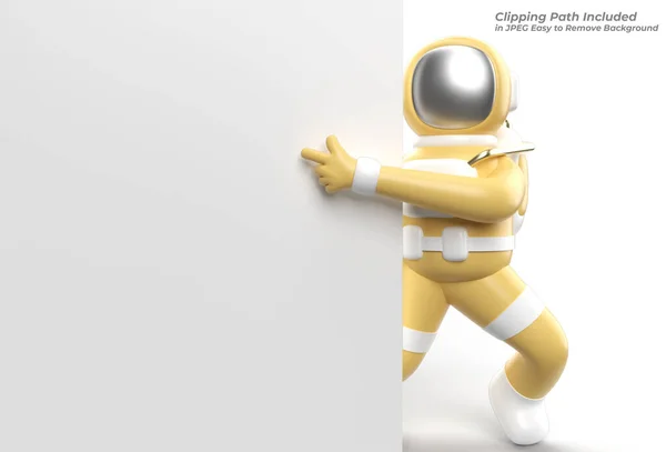 Astronaut Mit Weißem Banner Stift Erstellt Clipping Pfad Der Jpeg — Stockfoto