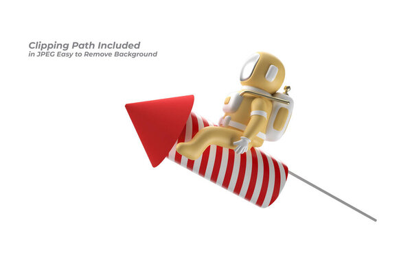 Astronaut Flying with Firecracker Rocket Pen Tool Created Clipping Path Included in JPEG Easy to Composite.