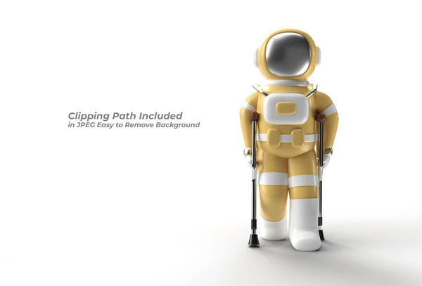 Astronaut Disabled Using Crutches Walk Pen Tool Created Clipping Path — Stock Photo, Image