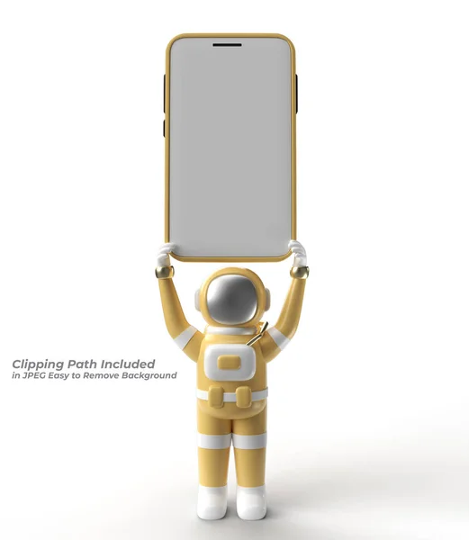 Astronauta Holding White Banner Pen Tool Created Clipping Path Included — Zdjęcie stockowe