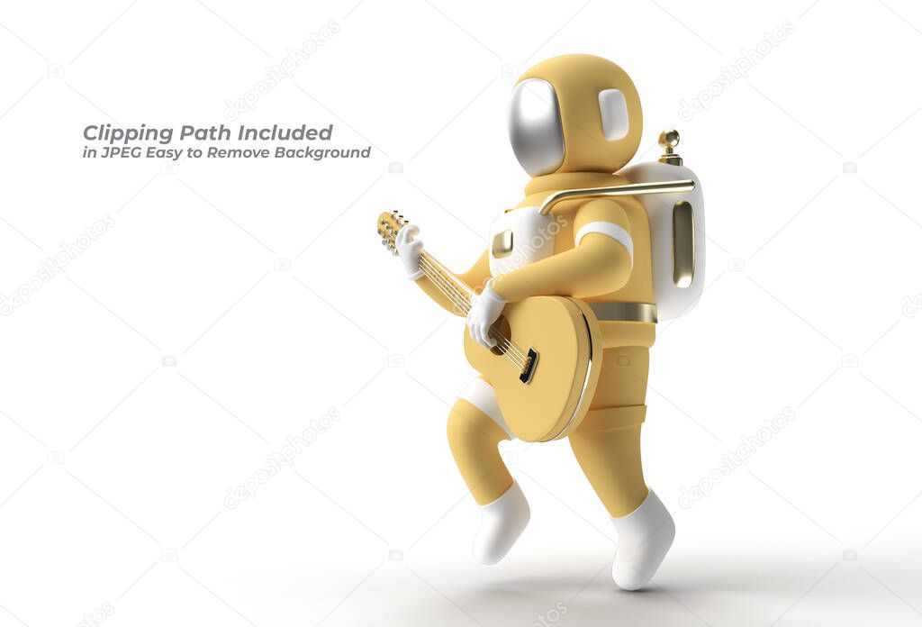 Astronaut in Playing Guitar Pen Tool Created Clipping Path Included in JPEG Easy to Composite.