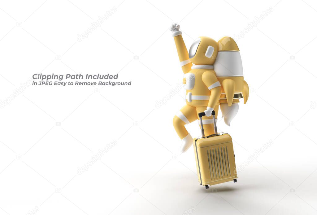 Astronaut Flying with Rocket Pen Tool Created Clipping Path Included in JPEG Easy to Composite.