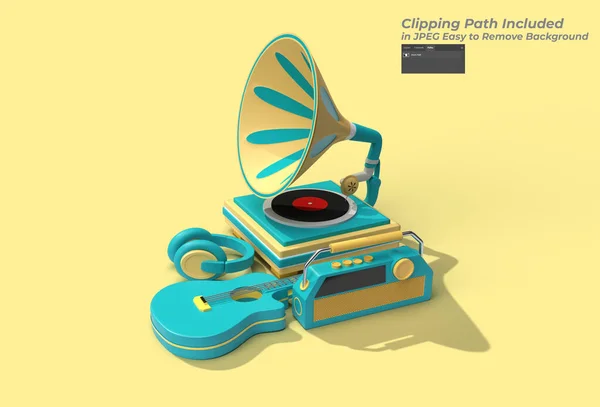 Gramofone Com Equipamento Música Pen Tool Created Clipping Path Included — Fotografia de Stock