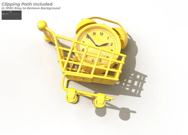 Limited Time Shopping Cart Retro Alarm Clock Isolated Pen Tool — Stock Photo, Image