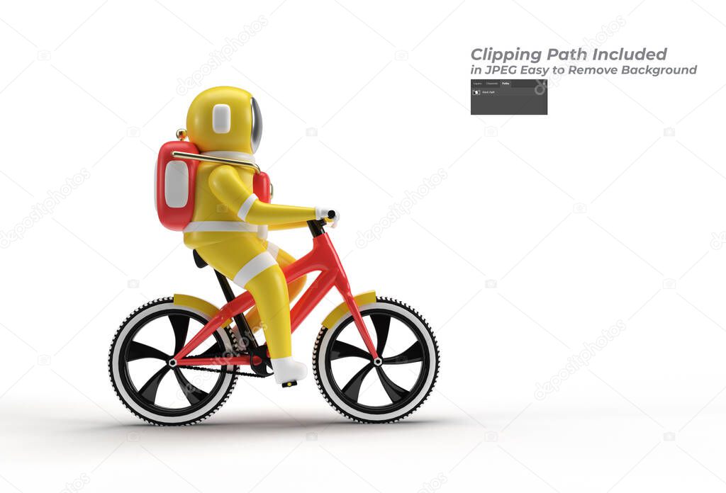 Astronaut with Bicycle Pen Tool Created Clipping Path Included in JPEG Easy to Composite.