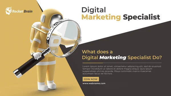 Astronaut Holding Magnify Glass Digital Marketing Πρότυπο Οριζόντιου Banner — Φωτογραφία Αρχείου