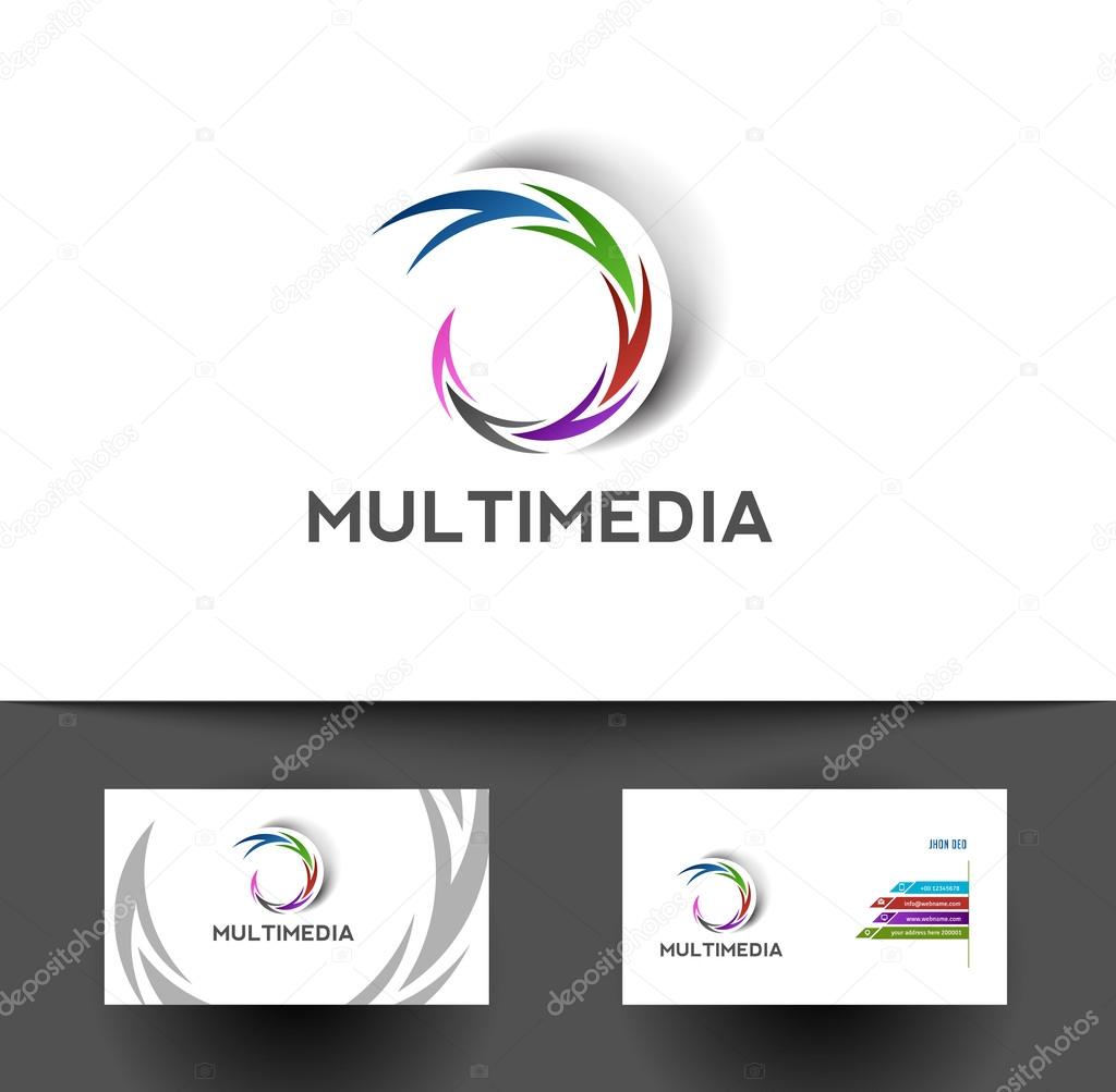 Multimedia Logo Design With Business Card Set.