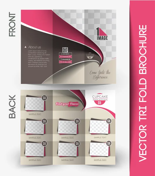 Bolo do copo loja Tri-Fold Mock up & Design de brochura — Vetor de Stock