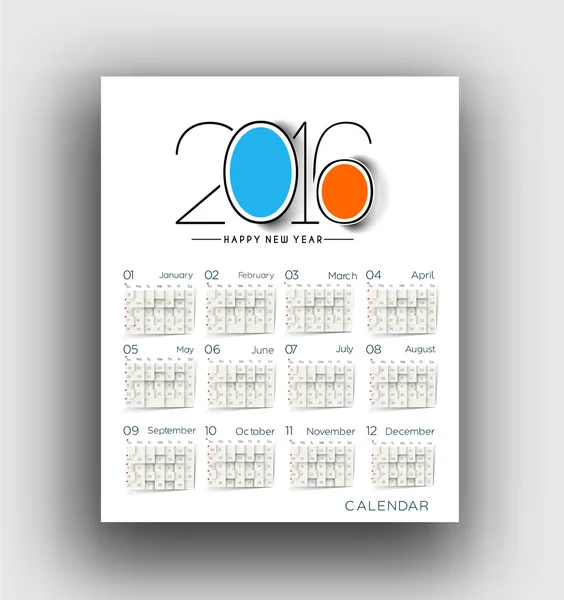 Neues Jahr 2016 Kalender — Stockvektor