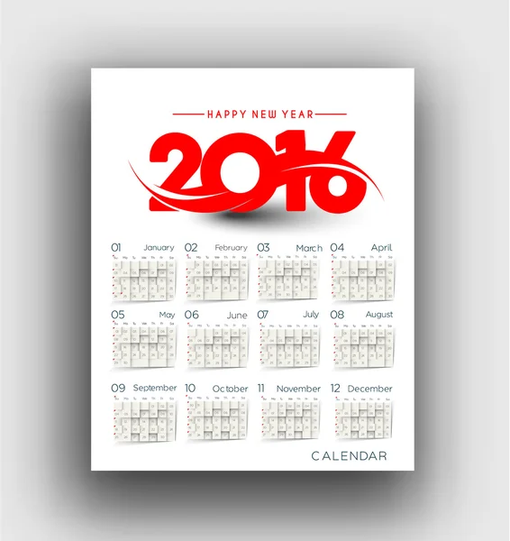New year 2016 Calendar — Stock Vector