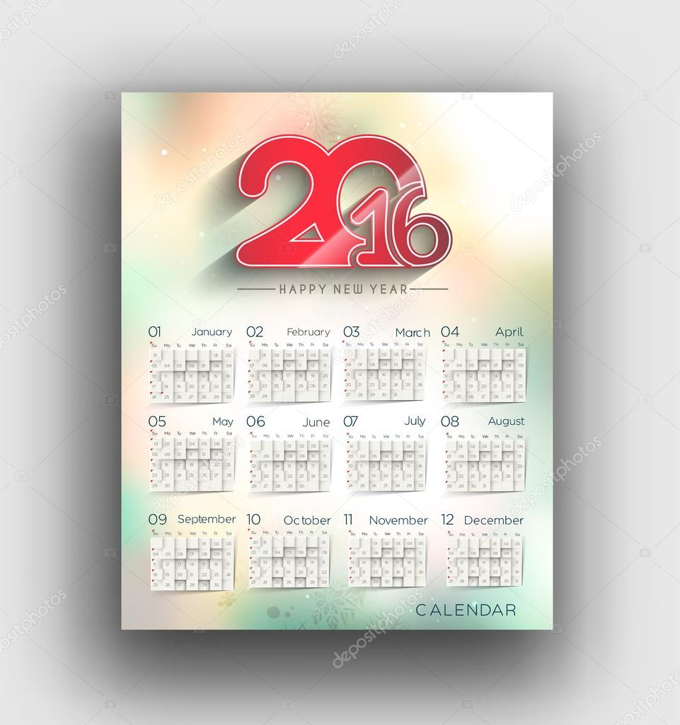 New year 2016 Calendar