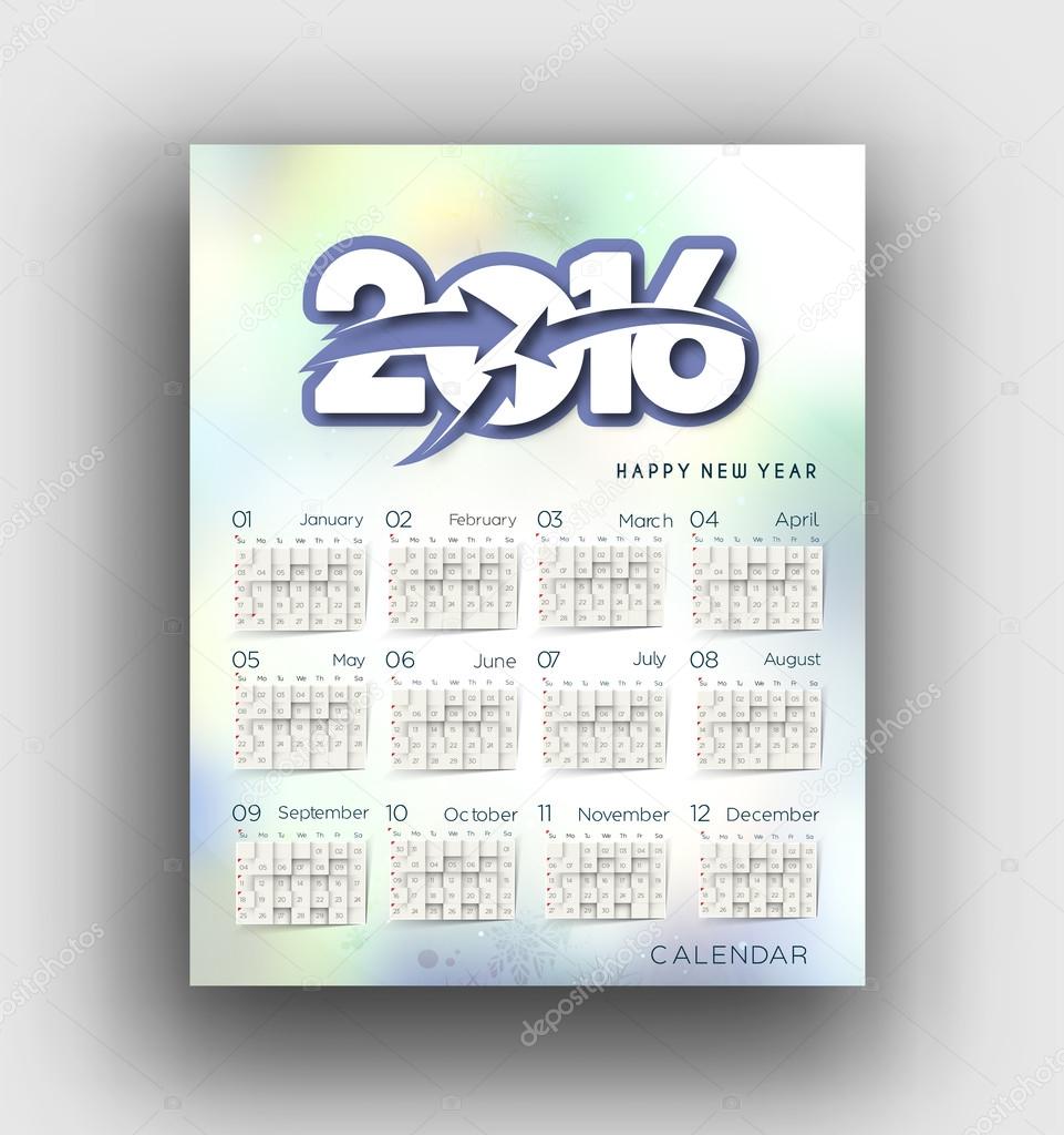 New year 2016 Calendar