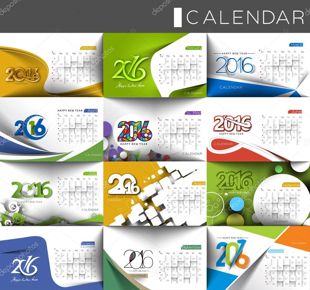 New year 2016 calendar