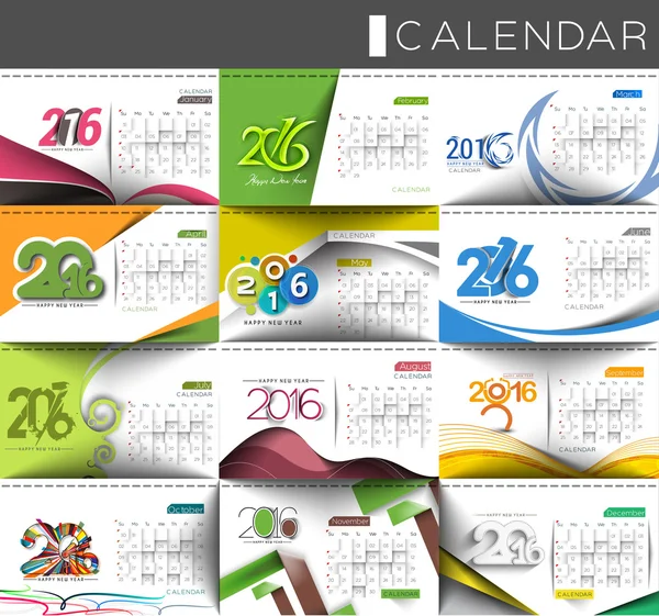 Año nuevo 2016 calendario — Vector de stock