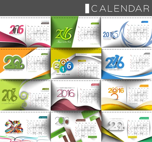 Felice anno nuovo 2016 Calendario Template — Vettoriale Stock