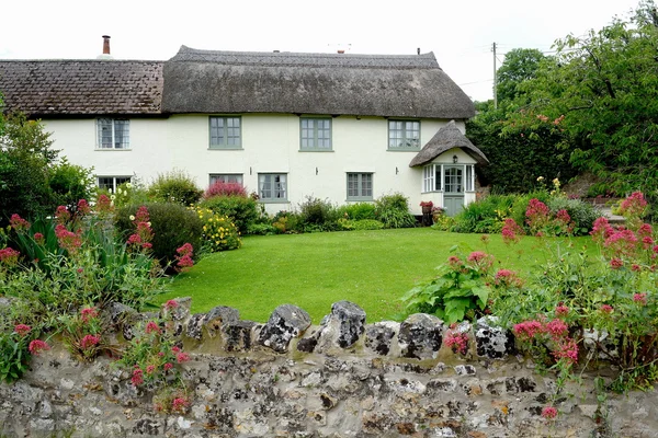 Gyönyörű nádtetős cottage-ház — Stock Fotó
