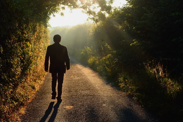 Hombre caminando por un pequeño camino rural —  Fotos de Stock