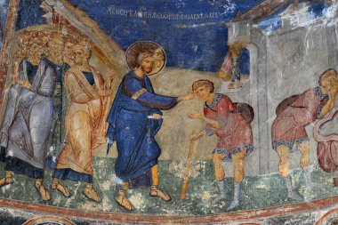 RAVANICA, SERBIA - 20 Ağustos: Ravanica, Sırbistan 'da 20 Ağustos 2020' de İsa 'nın Fresco tablosu