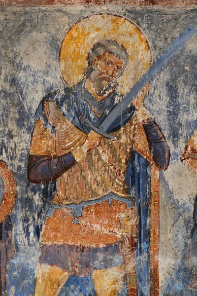 Ravanica Serbia Augeight Fresco Painting Holy Warrior Serbian Christian Monastery — 스톡 사진