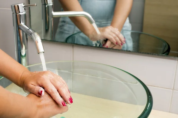 Hands washing with soap under running water — Stock Photo, Image