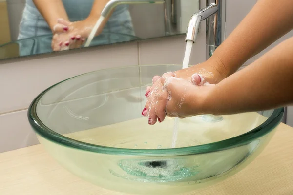 Hands washing with soap under running water — Stock Photo, Image