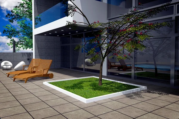 3D renderização da mansão moderna — Fotografia de Stock