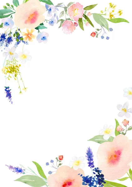 Watercolor flowers card template — Stock Photo, Image