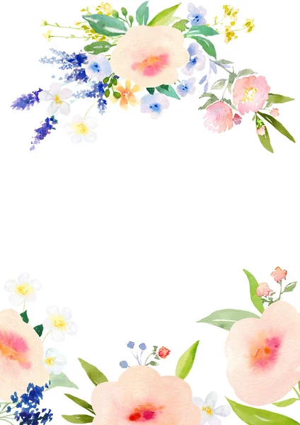 Watercolor flowers card template — Stock Photo, Image