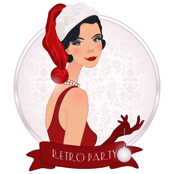 Retro flappper christmas girl — Stock Vector