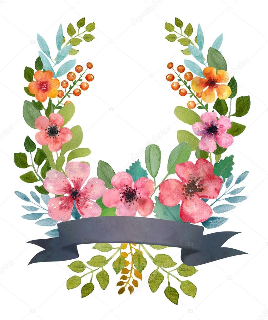 Watercolor floral wreath.