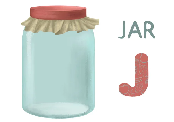 Cartoon english alphabet, jar — Stock Photo, Image