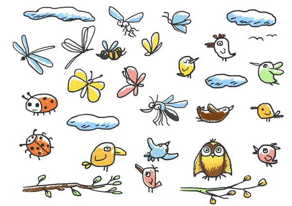 Set of birds, insects — Stock Vector