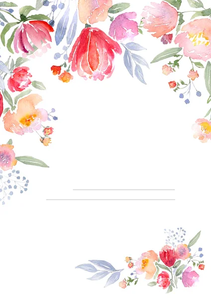 수채화 장미 카드 서식 파일 — 스톡 사진