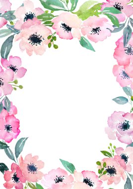 Suluboya gül kartı şablonu