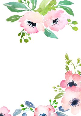 Suluboya gül kartı şablonu