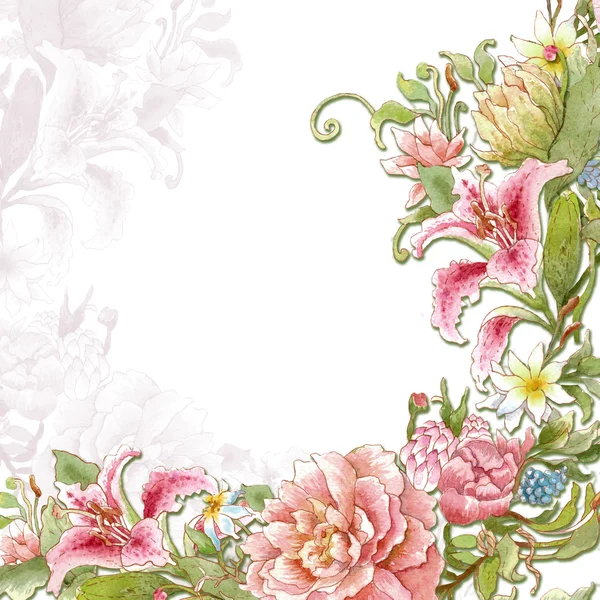 Akvarel blomsterkort skabelon - Stock-foto