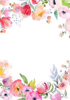 Suluboya gül kartı şablonu