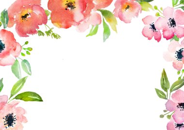 Suluboya gül kartı şablonu